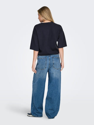 Sitter Short Sleeve Loose Tie Round Neck Knit | Night Sky