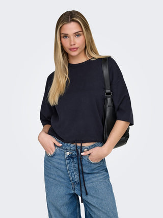 Sitter Short Sleeve Loose Tie Round Neck Knit | Night Sky