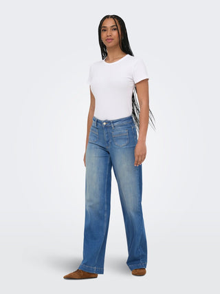 Madison Blush Pocket High Waist Jean |  Medium Blue Denim Tint