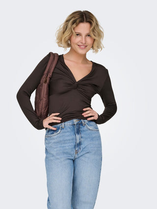 Lone Life Long Sleeve Knot Top  | Chocolate Torte