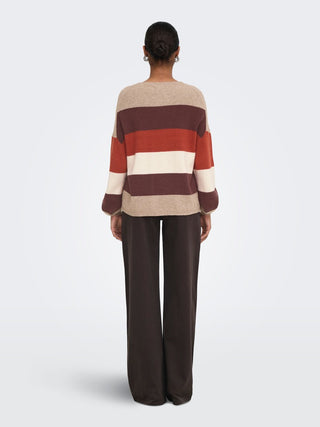 Latia Long Sleeve Strip Pullover Knit | Beige Melange