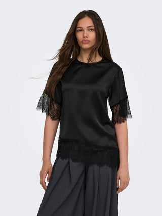 Indona 2/4 Satin Lace Top  | Black
