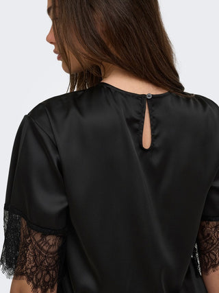 Indona 2/4 Satin Lace Top  | Black