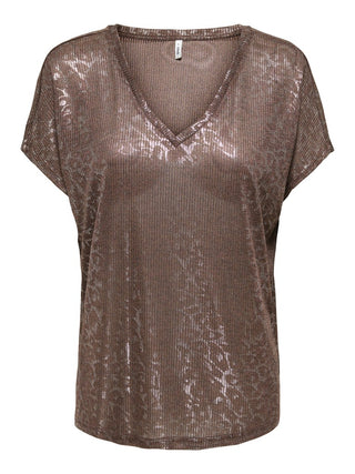 Miranda Short Sleeve V Neck Top | Coffee Bean Zig Zag
