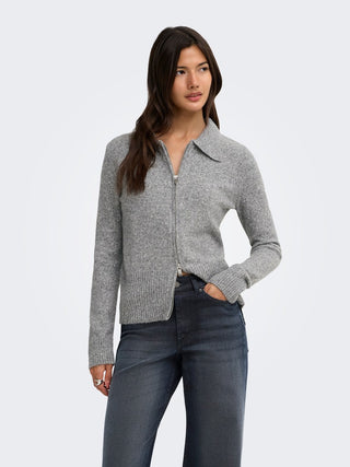 Macey Long Sleeve Zipper Cardigan | Medium Grey Melange