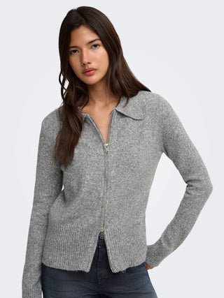 Macey Long Sleeve Zipper Cardigan | Medium Grey Melange