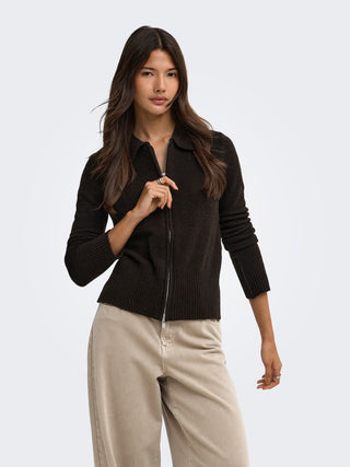 Macey Long Sleeve Zipper Cardigan | Coffee Bean