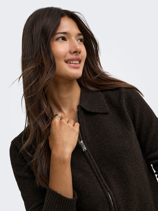 Macey Long Sleeve Zipper Cardigan | Coffee Bean