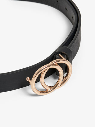 Rasmi Faux Leather Belt | Black Shiny Gold Buckle