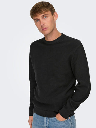 Tony Waffle Crew Neck | Black