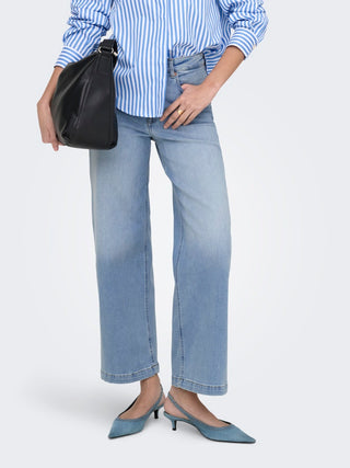 Madison Blush High Waist Cropped Wide Leg Jean | Light Blue Denim