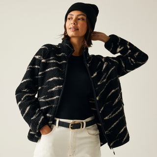 Women's Frankie Borg Full Zip Fleece | Black Light Vanilla Abstract Print