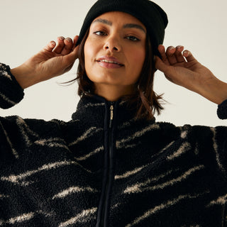 Women's Frankie Borg Full Zip Fleece | Black Light Vanilla Abstract Print