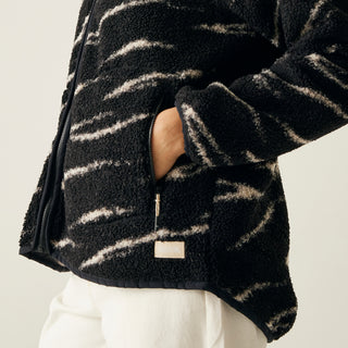 Women's Frankie Borg Full Zip Fleece | Black Light Vanilla Abstract Print