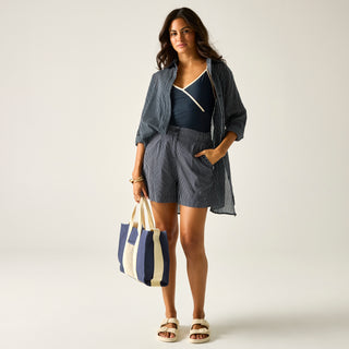 Women's Sabelle Shorts | Navy White Vertical Wavy Stripe
