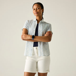 Women's Anti-insect Travel Light Short Sleeve Shirt | Barely White Falling Petals Print