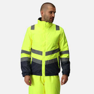 Men's Waterproof Hi-Vis Bomber Jacket | Yellow Navy