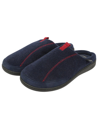 Clayed Fleece Lined Mule Slippers with Stitch Detail Navy