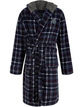 Mainway Plaid Design Soft Fleece Dressing Gown with Hood Navy