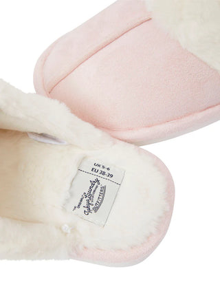 Rio Faux Suede Mule Slippers with Faux Fur Lining & Trim Light Pink