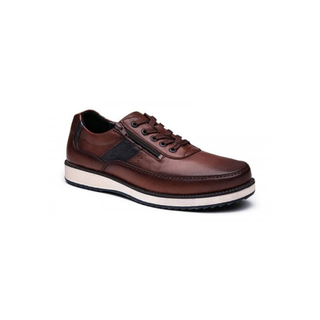 Wide Fit Leather Shoes with Zip & Lace  | Cognac
