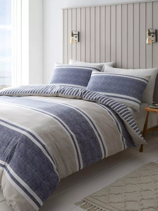 Catherine Lansfield Textured Banded Stripe Duvet Cover Blue