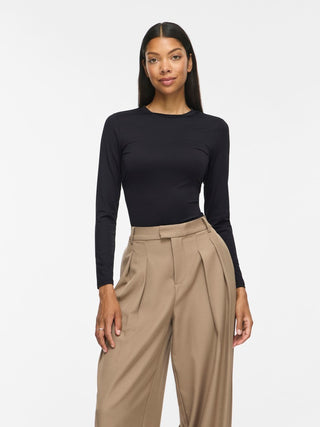Kenza Long Sleeve Round Neck Top | Black