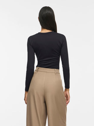 Kenza Long Sleeve Round Neck Top | Black