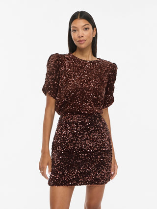 Believe Round Neck Puff Sequins Top | Coffee Bean