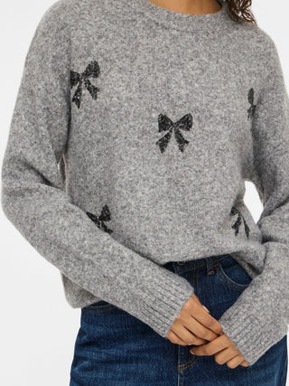 Cistus Long Sleeve Embroidered Knit | Medium Grey Melange