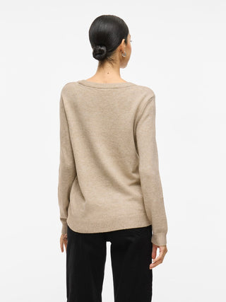 Viril Round Neck Long Sleeve Top | Natural Melange