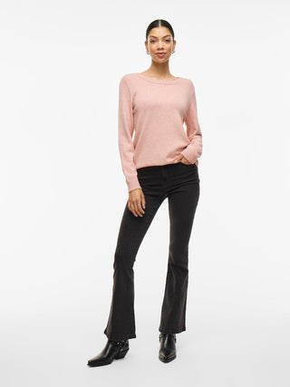 Viril Round Neck Long Sleeve Top | Misty Rose
