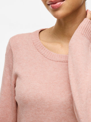 Viril Round Neck Long Sleeve Top | Misty Rose