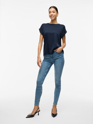 Viellette Short Sleeve Satin Top | Navy Blazer