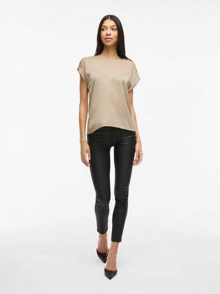 Viellette Short Sleeve Satin Top | Cement