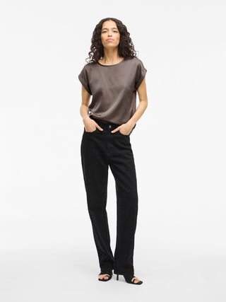 Viellette Short Sleeve Satin Top | Falcon