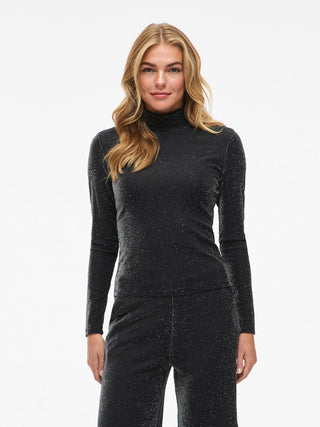 Eleina High Neck Long Sleeve Top | Black Beauty