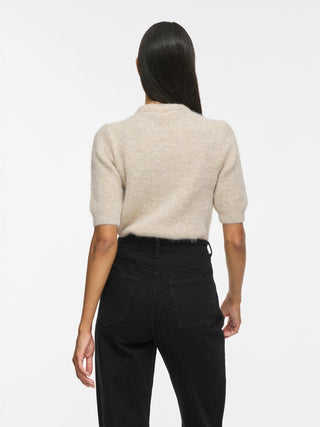 Itza Round Neck 2//4 Bow Knit Top  | Super Light Natural Melange