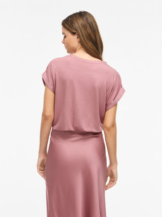 Viellette Short Sleeve Satin Top | Nostalgia Rose
