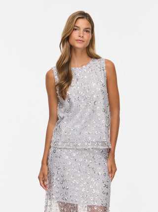 Glita Round Neck Sleeveless Top | Silver