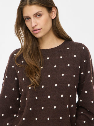 Liga Long Sleeve Round Neck Dot Knit | Coffee Bean Birch Dots