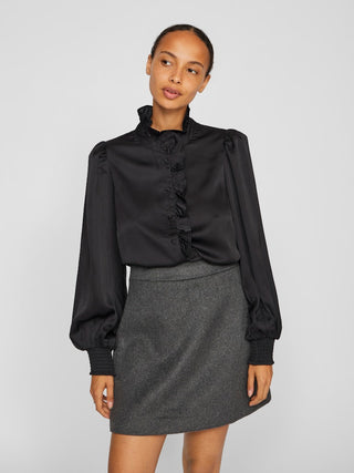 Lutto Long Sleeve Frill Shirt | Black Beauty