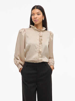 Lutto Long Sleeve Frill Shirt | Cement
