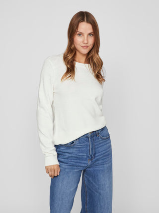 Viril Round Neck Long Sleeve Knit White