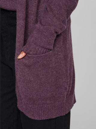 Viril Open Long Sleeve Knit Cardigan Plum Perfect