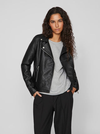 Cara Coated Leather Jacket | Black