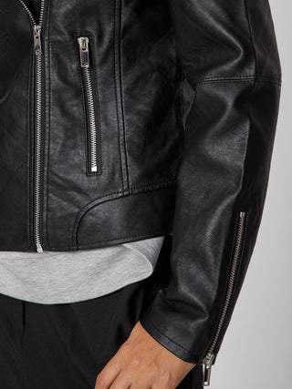 Cara Coated Leather Jacket | Black