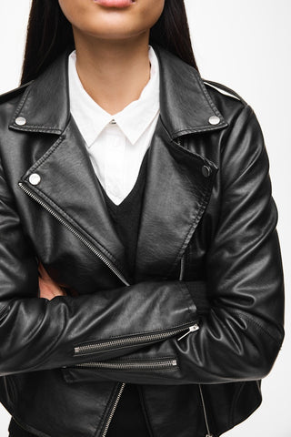 Cara Coated Leather Jacket | Black