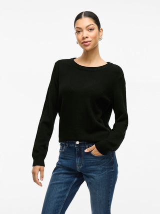 Viril Round Neck Long Sleeve Top | Black