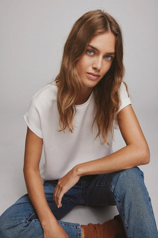 Ellette Short Sleeve Satin Top  | White